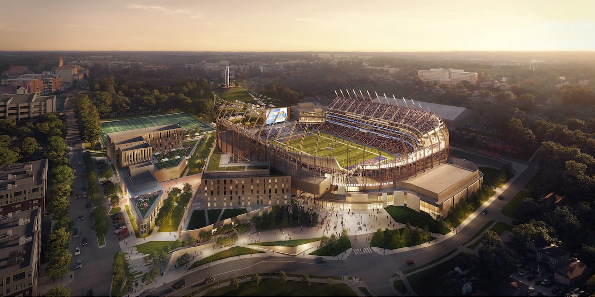 University of Kansas celebrates toppic out of football stadium bowl