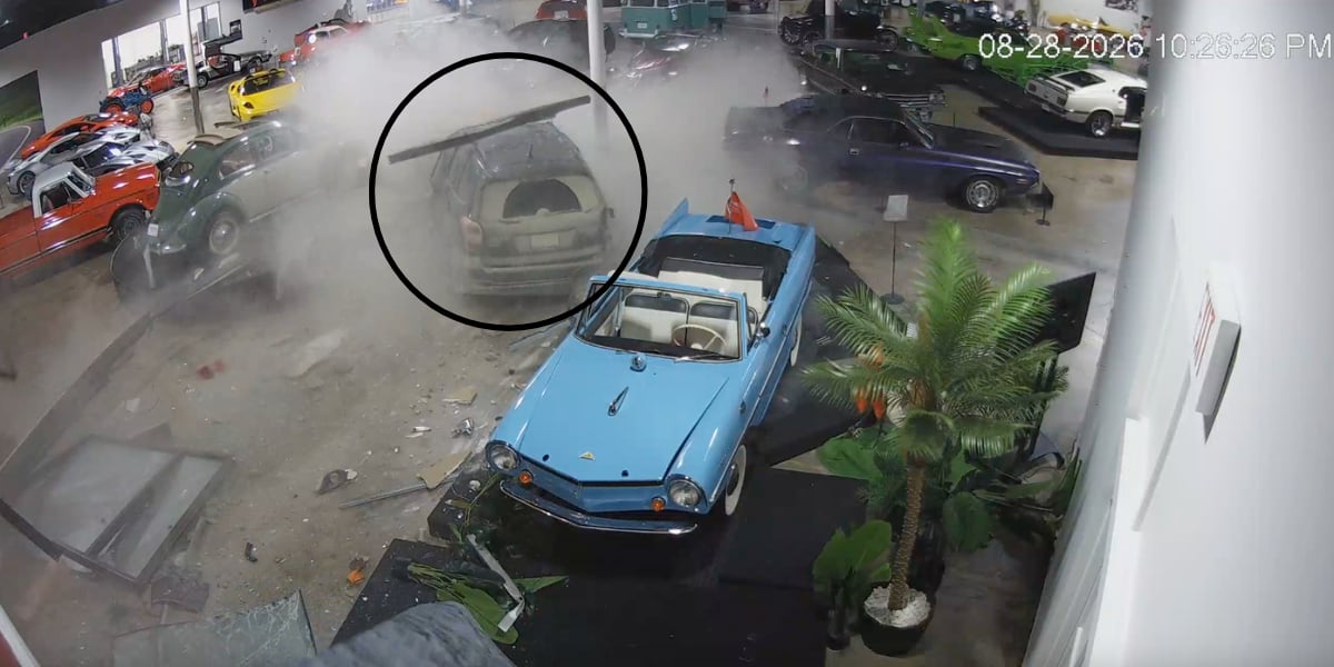 Vehicle crashes through Kansas classic car collection