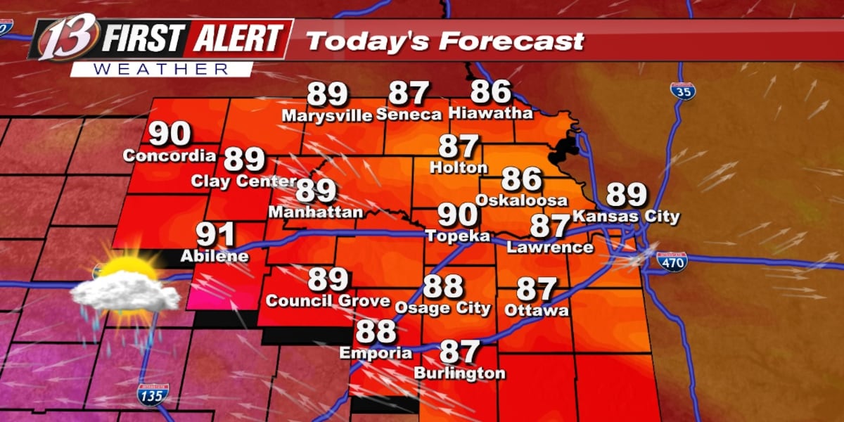 Tuesday forecast: Much cooler, still hot and humid